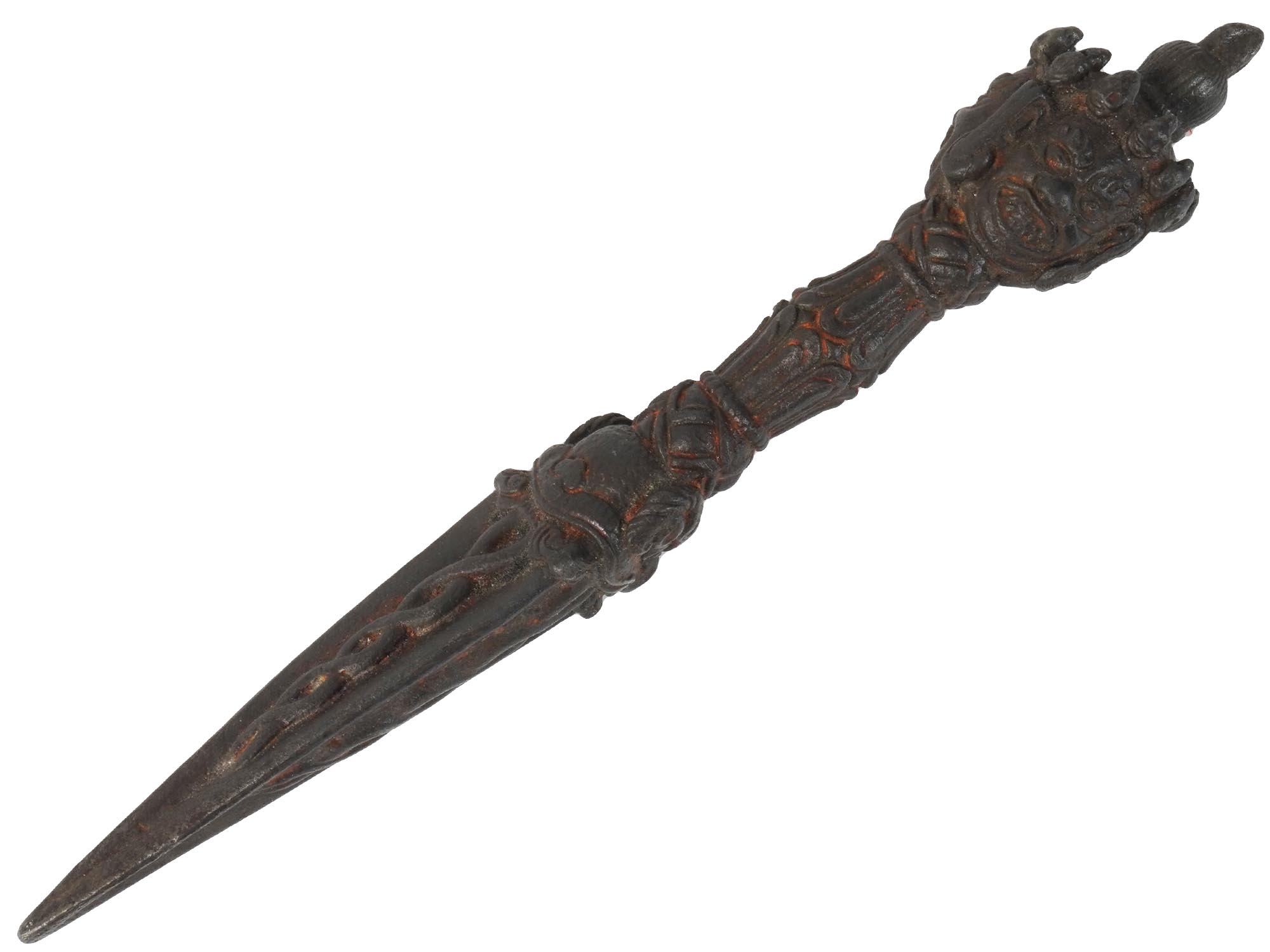 TIBETAN BUDDHIST CAST IRON PHURBA RITUAL DAGGER PIC-0